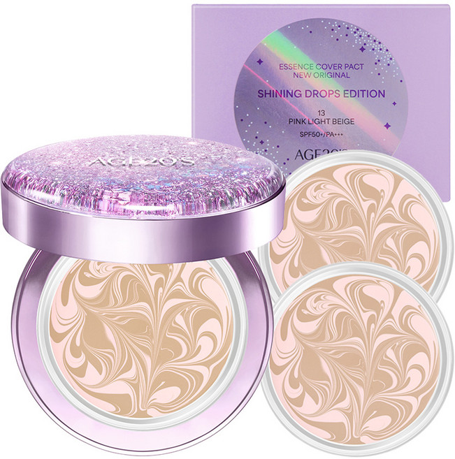 에이지투웨니스 뉴 오리지널 샤이닝 드롭스 에디션 에센스 커버 팩트 퍼플 12.5g 본품 + 리필 2p 세트, 13호 핑크라떼, 1개
