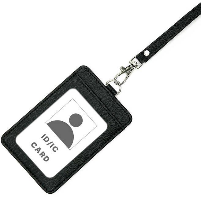 디엔오 가죽 사원 출입 신분증 케이스 목걸이, 블랙, 1개