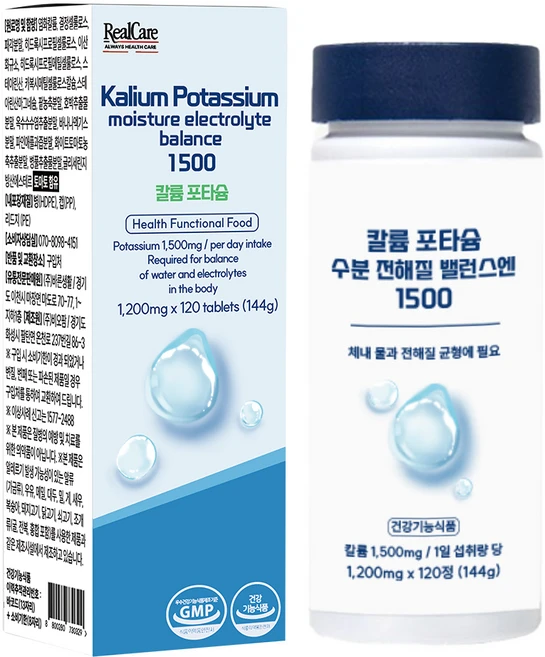 리얼케어 칼륨 포타슘 수분 전해질 밸런스엔 1500 144g, 1개, 120정 - 쿠팡