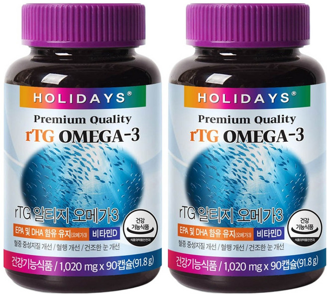 홀리데이즈 rTG 알티지 오메가3, 90정, 2개