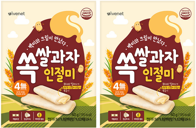 아이배냇 유아용 쏙쌀과자, 인절미맛, 40g, 2개