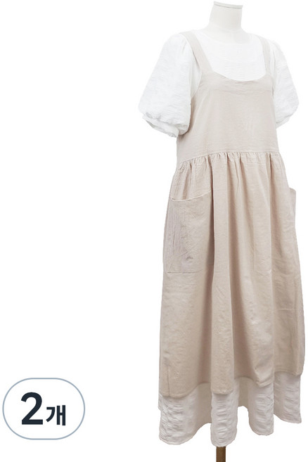 젊은이마켓 북유럽 심플 린넨 원피스 앞치마, 베이지, 2개