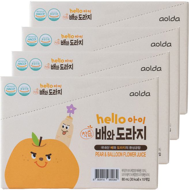 아올다 헬로아이 착즙 배와도라지, 80ml, 40개