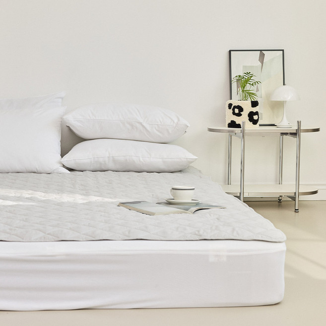 리브맘 데일리 프레쉬 매트리스 누빔 방수 침대 패드, 연그레이