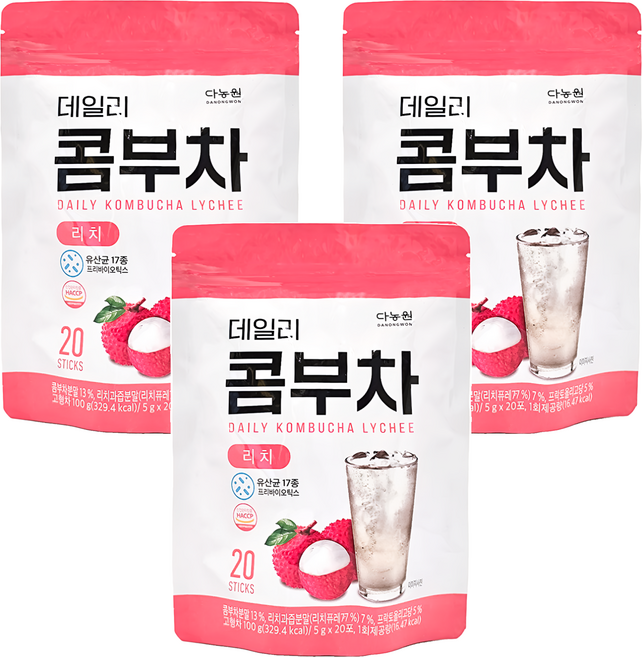Danongwon 乳酸菌康普茶 荔枝, 5g, 20條, 3袋