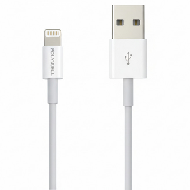 POLYWELL 寶利威爾 Type-A Lightning 3A充電線 蘋果iPhone適用, 0.2m, 白色, 1條