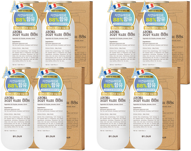 바이아우어 아로마 바디워시 베이비파우더, 1.02L, 8개