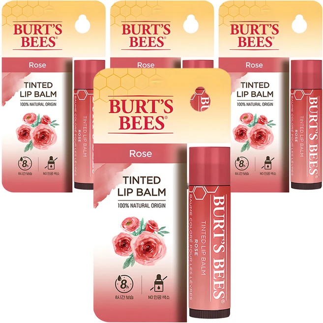 버츠비 틴티드 립밤, 로즈, 4.25g, 4개 - 쿠팡