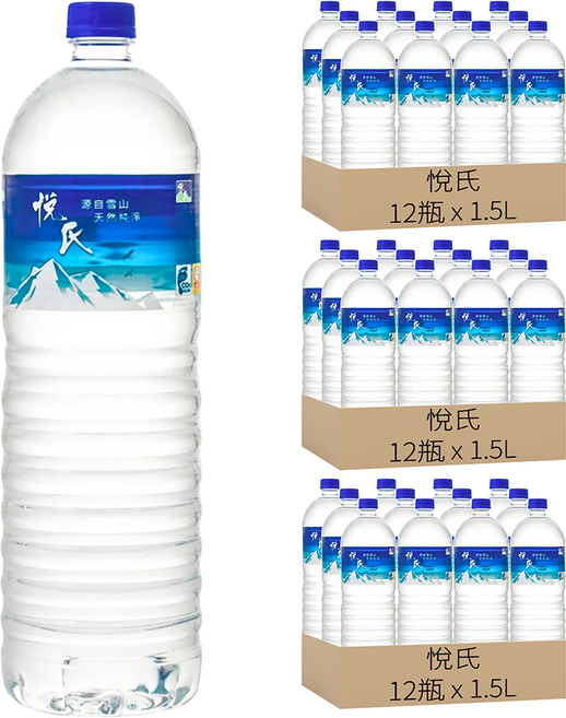 悅氏 礦泉水, 1500ml, 36瓶