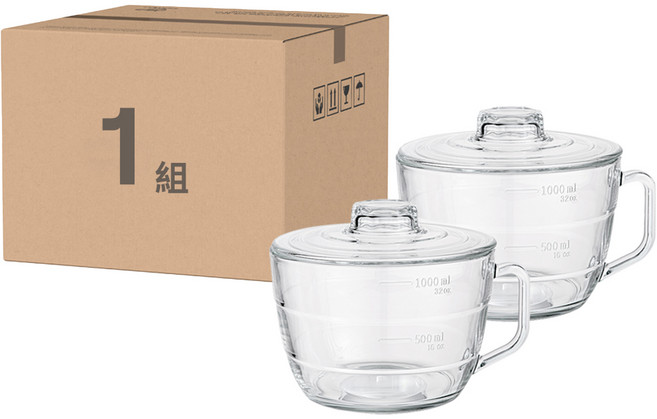Glasslock 格拉氏洛克 強化玻璃可微波泡麵碗2件組 1.1L, 透明, 1組