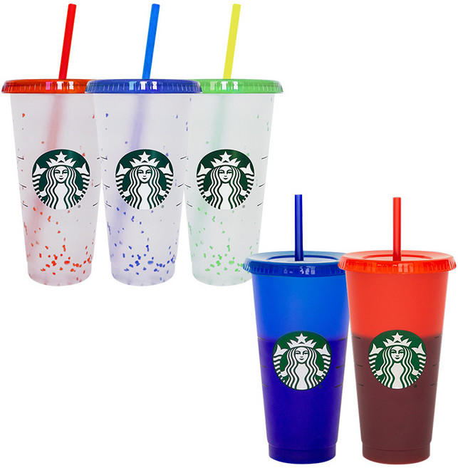 스타벅스 리유저블 컬러체인지 콜드컵 5종 세트, (컨페티)블루, 그린, 레드, (베이직)레드, 블루, 710ml