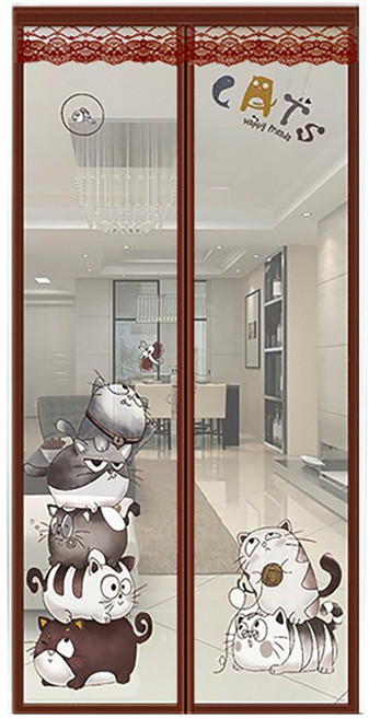 半島良品 魔術膠靜音磁吸防蚊門簾, 印花 小肥貓