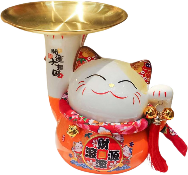 MODACore 摩達客 春節開運 財源滾滾頂盤陶瓷招財貓, 橘色
