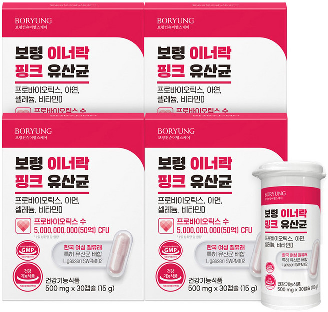 Boryung 女性用 Inner Lock 粉紅色陰道乳酸菌 15g, 4個, 30錠