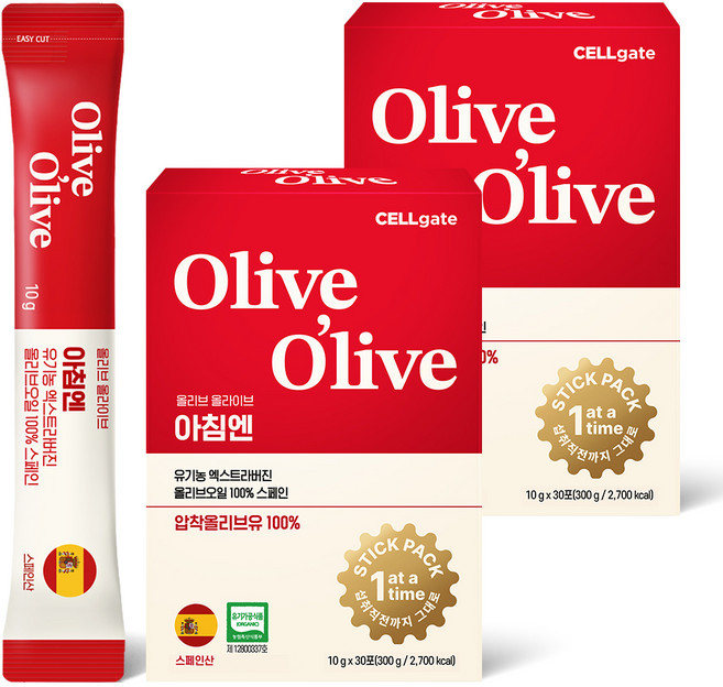 셀게이트 올리브올라이브 아침엔 유기농 엑스트라버진 올리브오일 스페인 30p, 300g, 2개