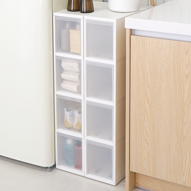 엠비코 모던 틈새 4단 서랍장, 화이트 + 반투명, 1개