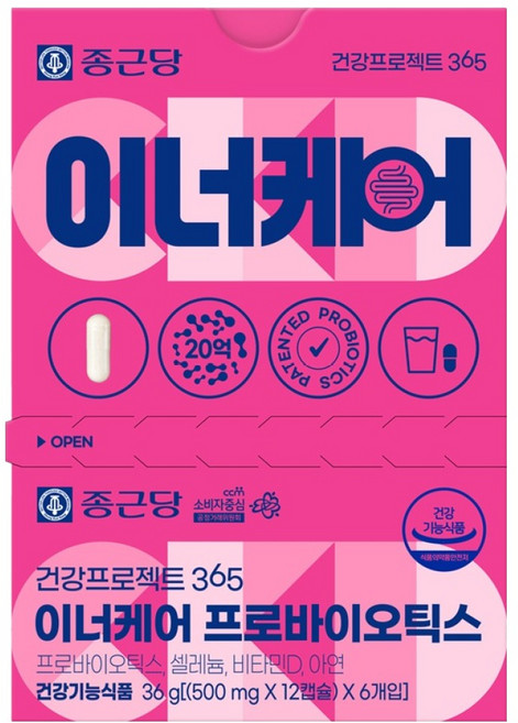 종근당 건강프로젝트365 이너케어 유산균 6g, 6개, 12정