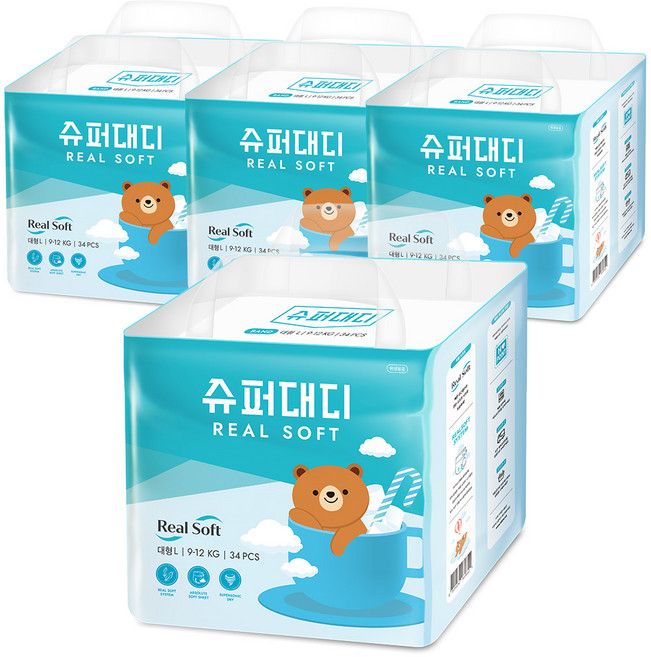 슈퍼대디 리얼소프트 밴드형 기저귀 남녀공용, 대형(L), 136매