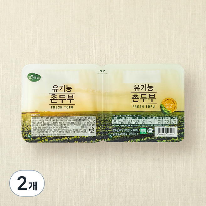 맑은물에 유기농 인증 촌두부, 300g, 4입