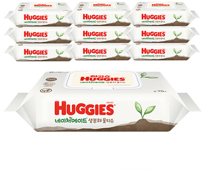 하기스 네이처메이드 생분해 물티슈 캡형, 70개입, 10개