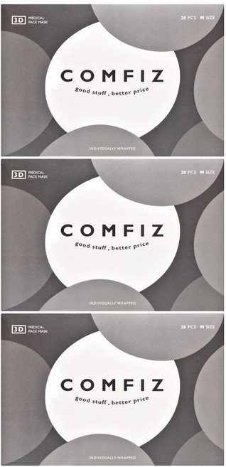 COMFIZ 康菲 成人3D醫療口罩 M, 宇宙灰, 20片, 3盒