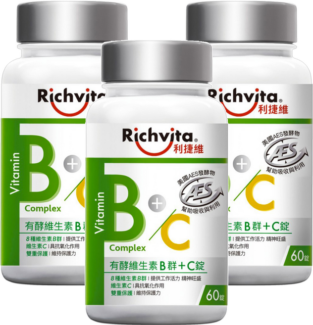 Richvita 利捷維 有酵維生素B群 + C錠, 60錠, 3瓶