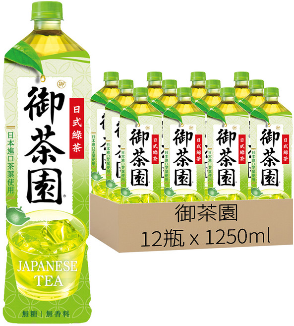 御茶園 特撰日式綠茶 無糖, 1250ml, 12瓶
