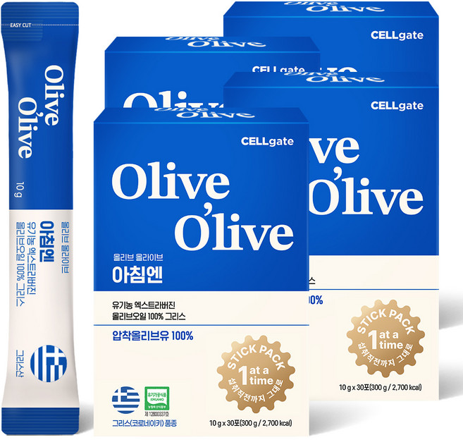 셀게이트 올리브올라이브 아침엔 유기농 엑스트라버진 올리브오일 그리스 30p, 300g, 4개