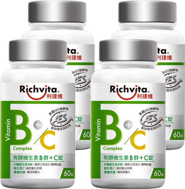 Richvita 利捷維 有酵維生素B群 + C錠, 60錠, 4瓶