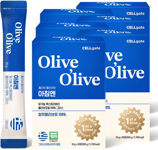셀게이트 올리브올라이브 아침엔 유기농 엑스트라버진 올리브오일 그리스 30p, 300g, 6개