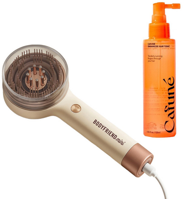 바디프랜드 RED LED 앤 적외선 듀얼파장 미니 두피올케어 괄사 마사지기 + 카푸네 인핸서 헤어토닉 120ml, ERB-1000, 핑크