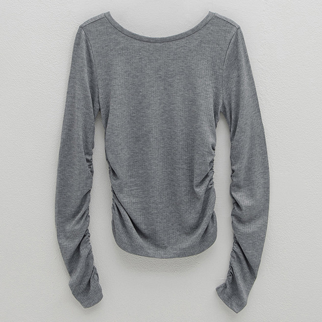 나인 여성용 골지 셔링 백 포인트 슬림 티셔츠 T-6770