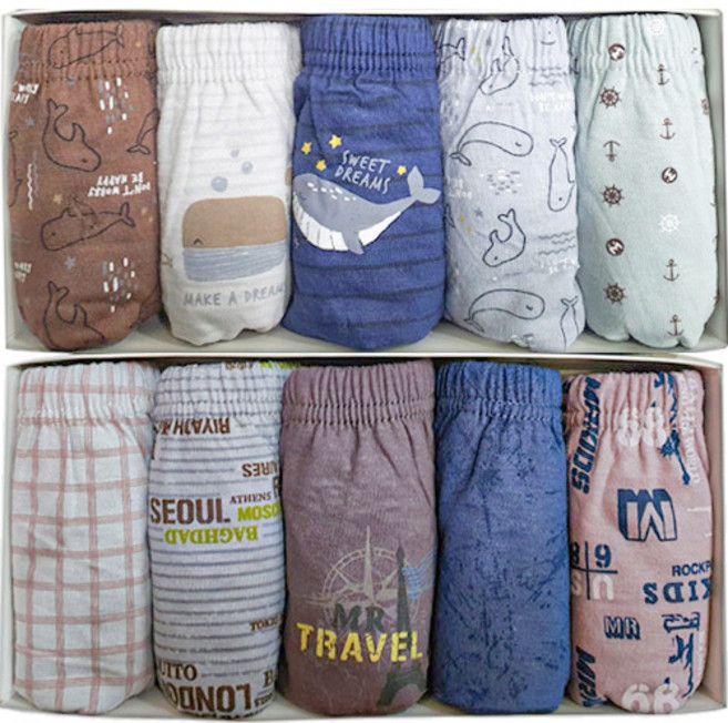 엠알키즈 남아용 꿈의여행 삼각팬티 10종 세트