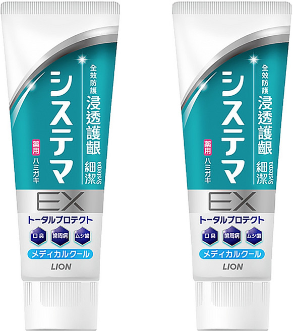 LION 獅王 Systema 細潔 台灣公司貨 浸透護齦EX牙膏 清涼薄荷, 130g, 2條