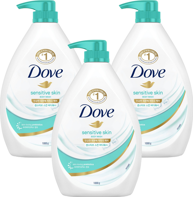 도브 센스티브 스킨 바디워시, 1kg, 1L, 3개