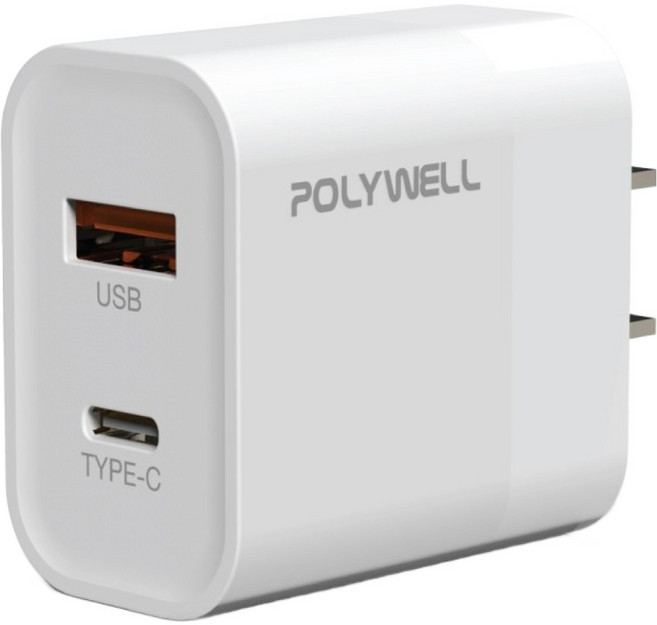 POLYWELL 寶利威爾 PD雙孔30W GaN氮化鎵快充頭 PW15-T05-A010, 白色, 1個