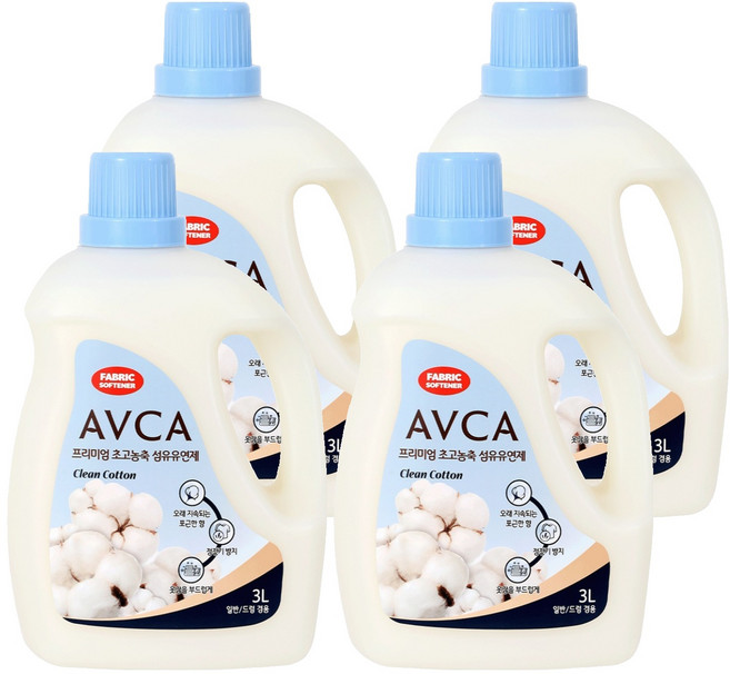 아브카 프리미엄 초고농축 섬유유연제 클린코튼향 본품, 4개, 3L