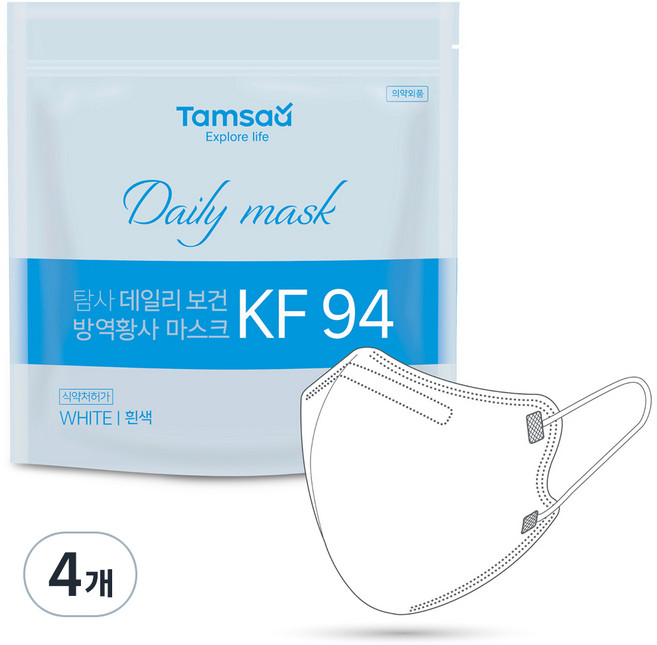 탐사 KF94 데일리 마스크 지퍼백 대형, 25개입, 4개, 화이트