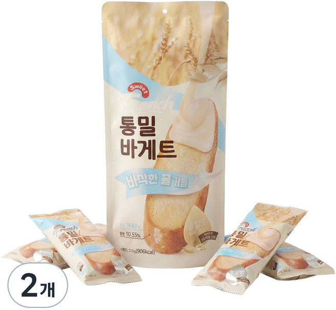 튀기지 않고 바삭하게 구운 달콤한 프렌치 통밀바게트 통밀맛 10P, 200g, 2개