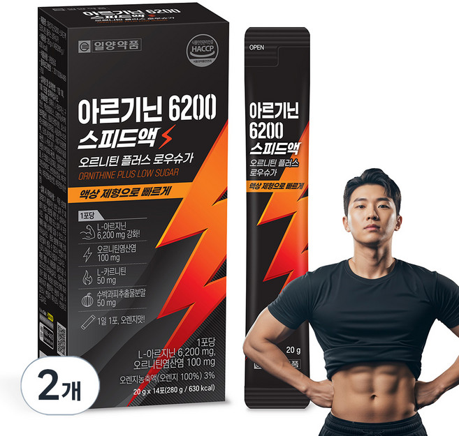 일양약품 아르기닌 6200 스피드액 오르니틴 플러스 로우 슈가 14p, 280g, 2개