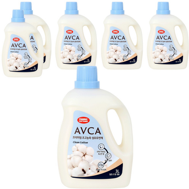 아브카 프리미엄 초고농축 섬유유연제 클린코튼향 본품, 6개, 3L