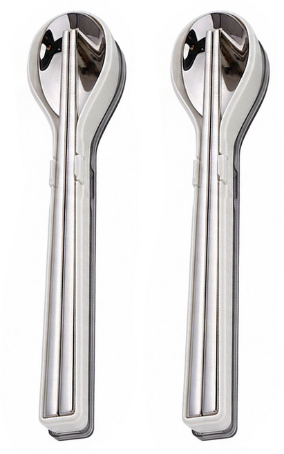 邸家本舖 極簡便攜餐具組 環保耐用, 筷子 + 湯匙, 銀色, 2組