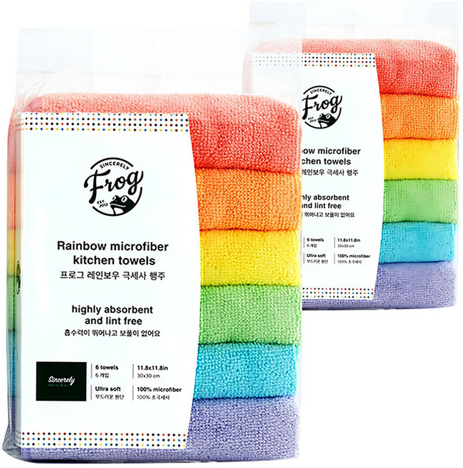 프로그 레인보우 극세사 행주, 2세트