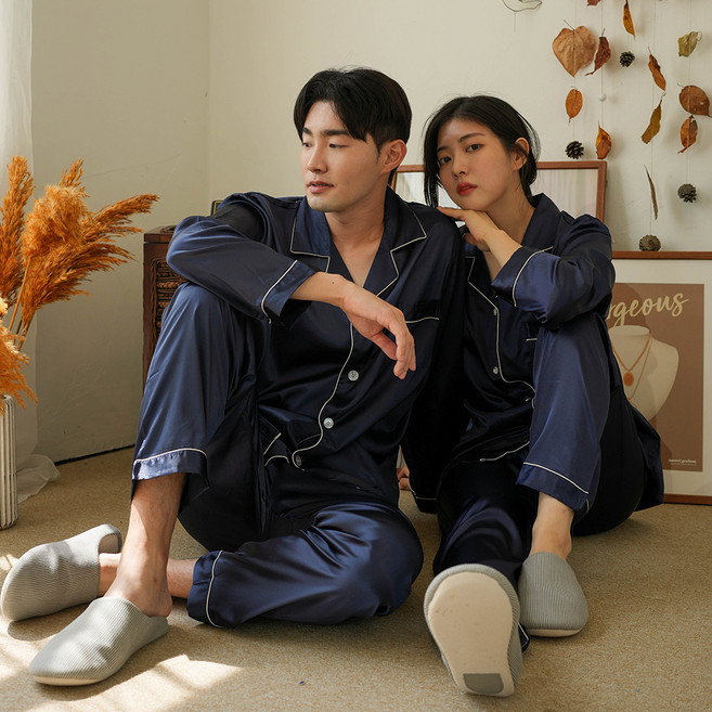 달콤한레드 커플용 실크 긴팔 잠옷 세트