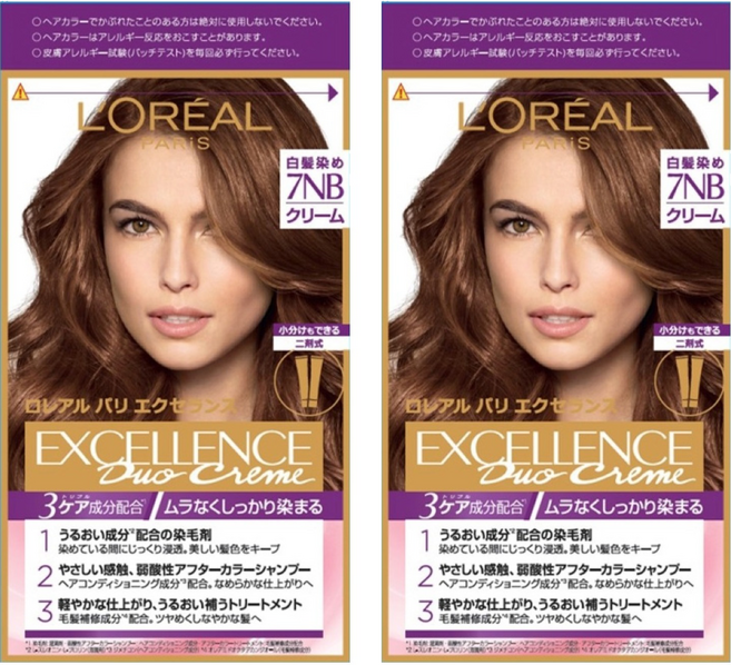 L'OREAL PARiS 巴黎萊雅 台灣公司貨 優媚霜三重護髮雙管染髮霜, 7NB 明亮自然棕, 2盒