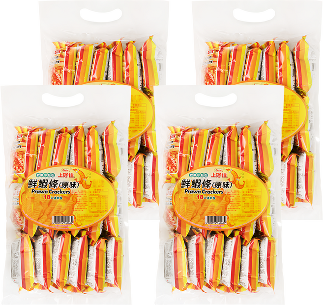 Oishi 上好佳 鮮蝦條 原味 18小包入, 4袋, 90g