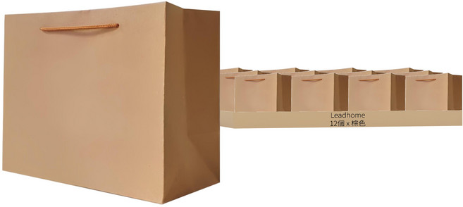 Lead home 堅固耐用牛皮素色紙質購物袋, 12個, 牛皮紙棕色