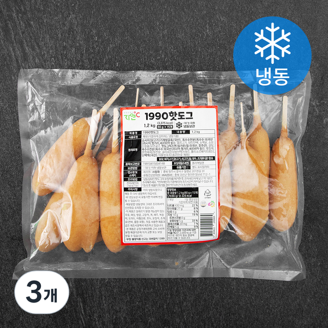 자연도씨 1990 핫도그 (냉동), 80g, 15개입, 3개