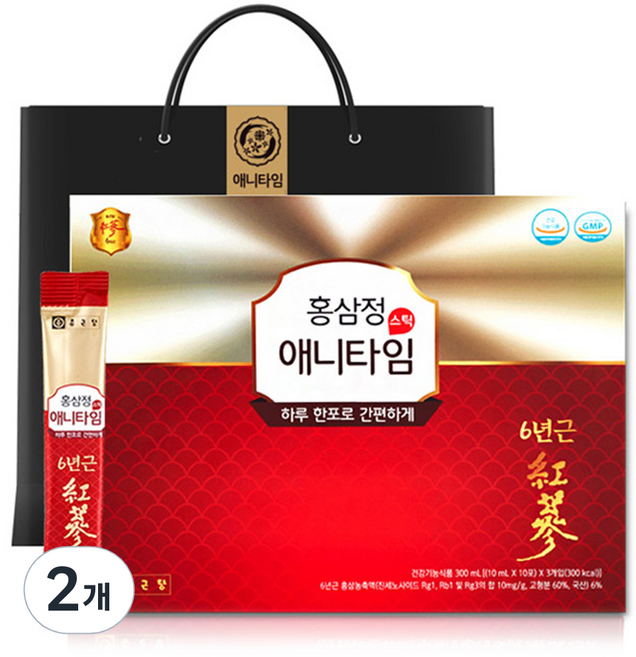 종근당 홍삼정 애니타임 스틱 + 쇼핑백, 30회분, 2개