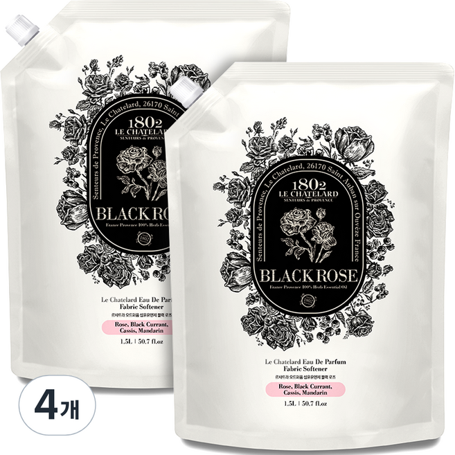 르샤트라1802 오드퍼퓸 섬유유연제 블랙로즈 리필, 1.5L, 4개